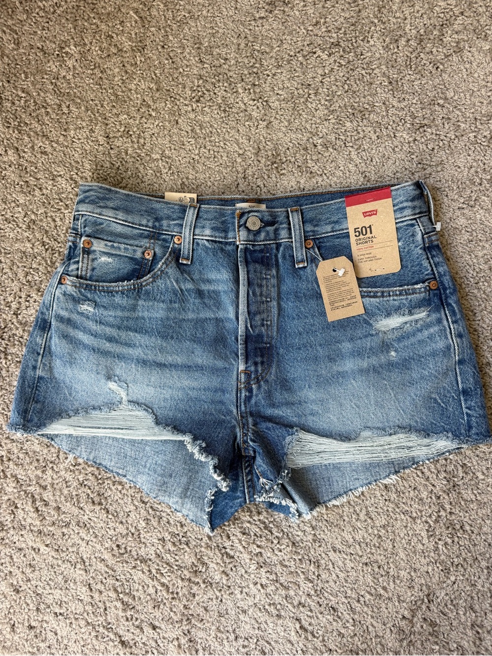 NWT Levi's 501 Denim Distressed Jean Shorts in Light Blue